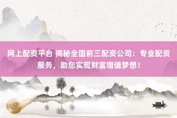 网上配资平台 揭秘全国前三配资公司：专业配资服务，助您实现财富增值梦想！